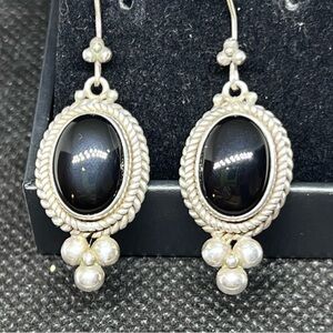 Suarti Onyx and 925 Sterling Silver Dangle Earrings made in Bali